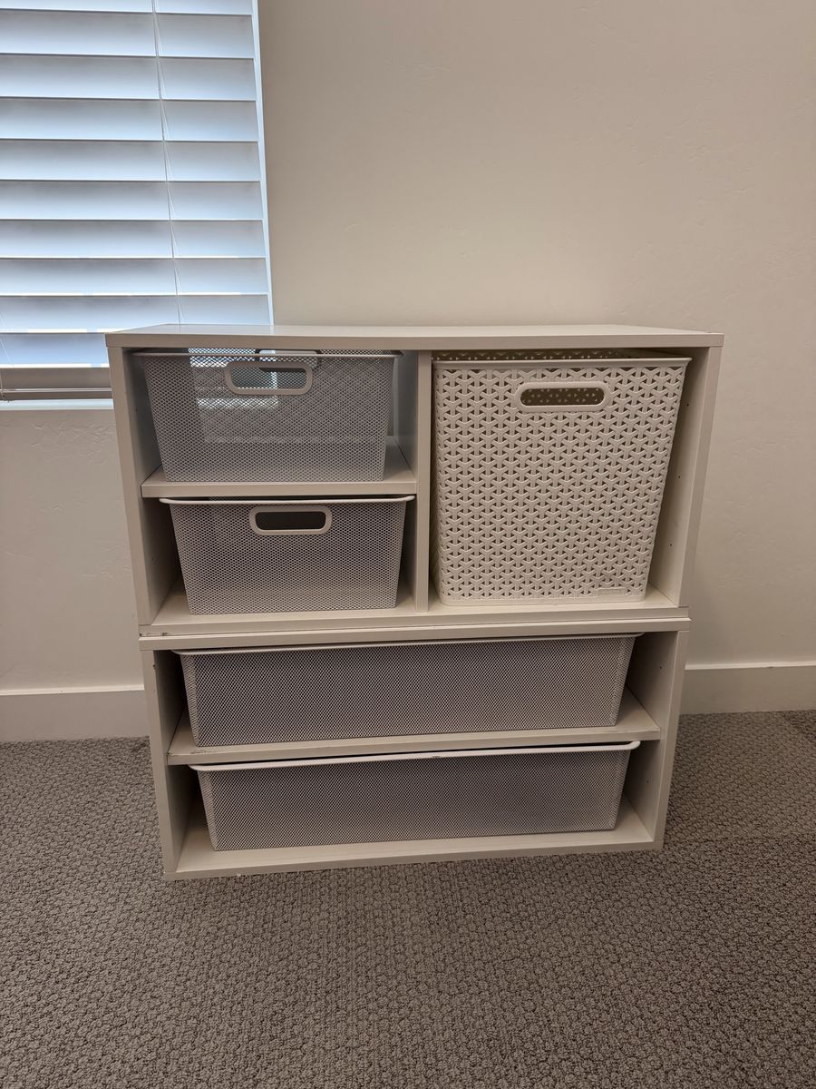 White Stackable Storage Organizer with Bins