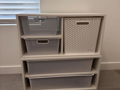 White Stackable Storage Organizer with Bins
