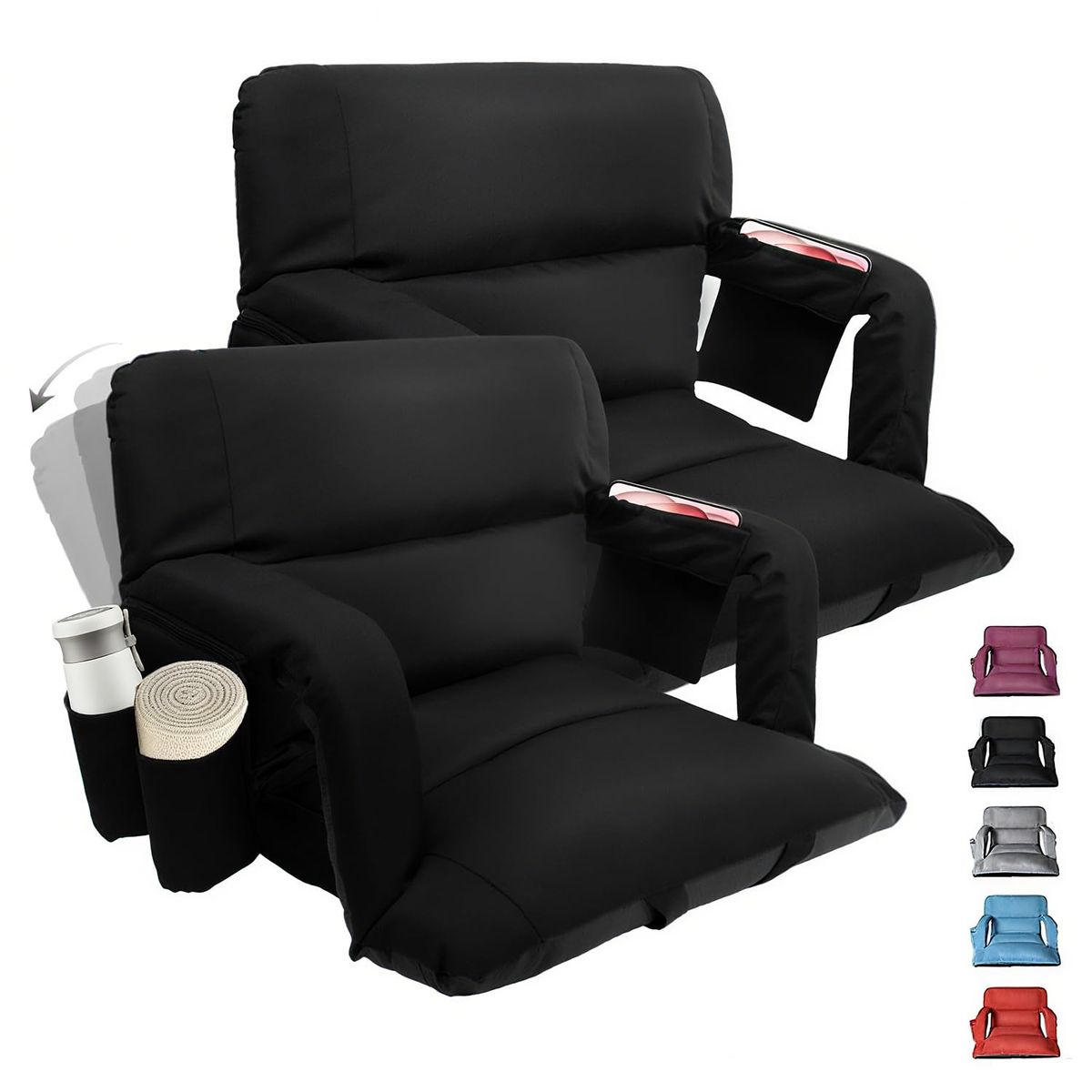 New Wide Stadium Seats with Back Support – 2 Pack Sofa Style Bleacher Chairs, Thick Cushions, 6 Reclining Positions