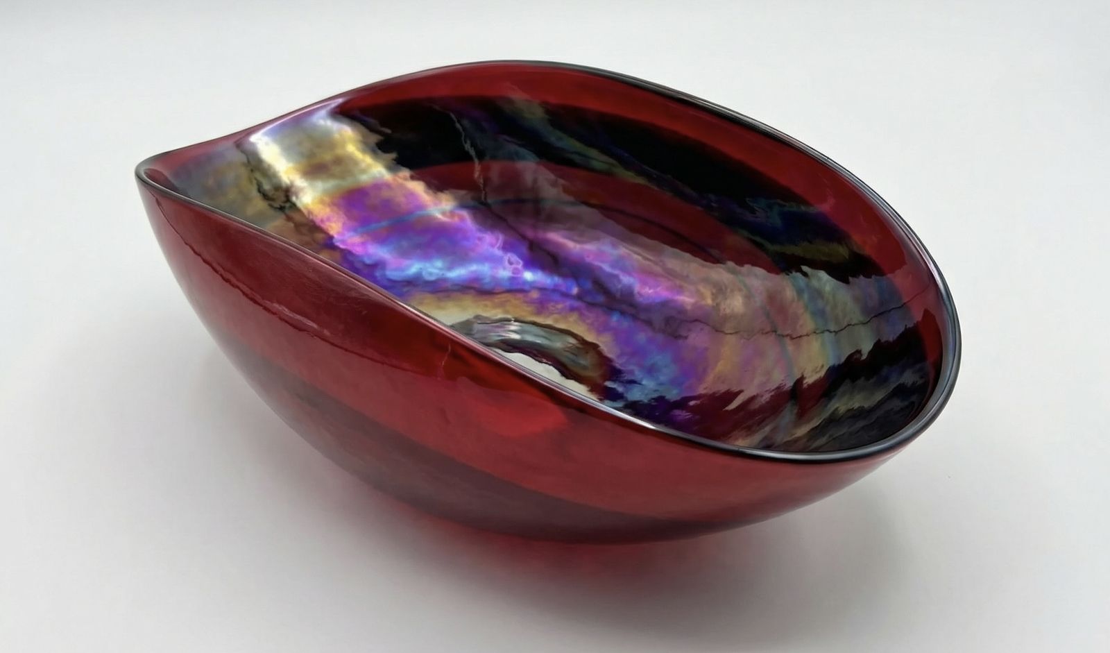 Crate & Barrel Red16"  Iridescent Art Glass Bowl Italy