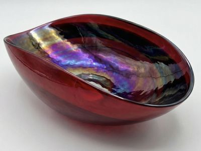 Crate & Barrel Red16" Iridescent Art Glass Bowl Italy