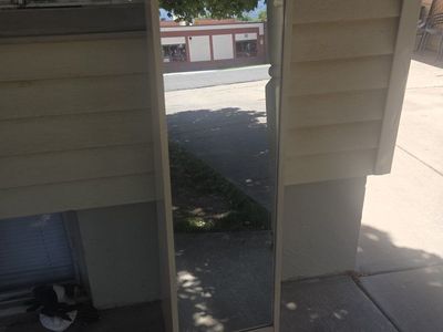 Full-Length Standing Mirror with Built-in Clock - Light Wood Finish