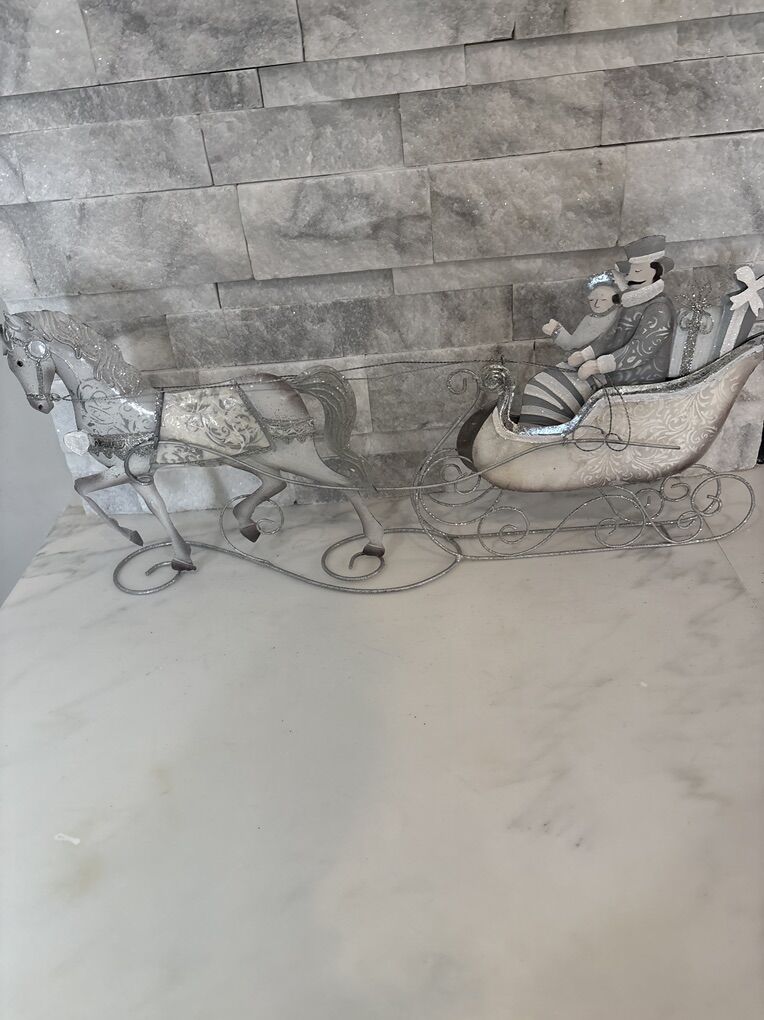 Sleigh Ride Metal Couple With Horse