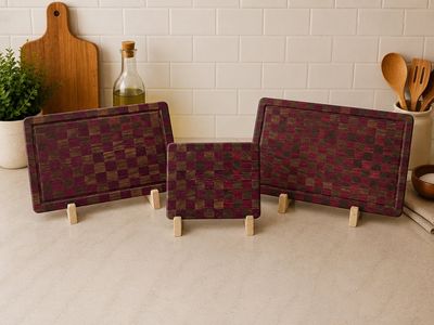 Handmade Checkered Wood Cutting Board - Purpleheart and Black Walnut, with Juice Groove.