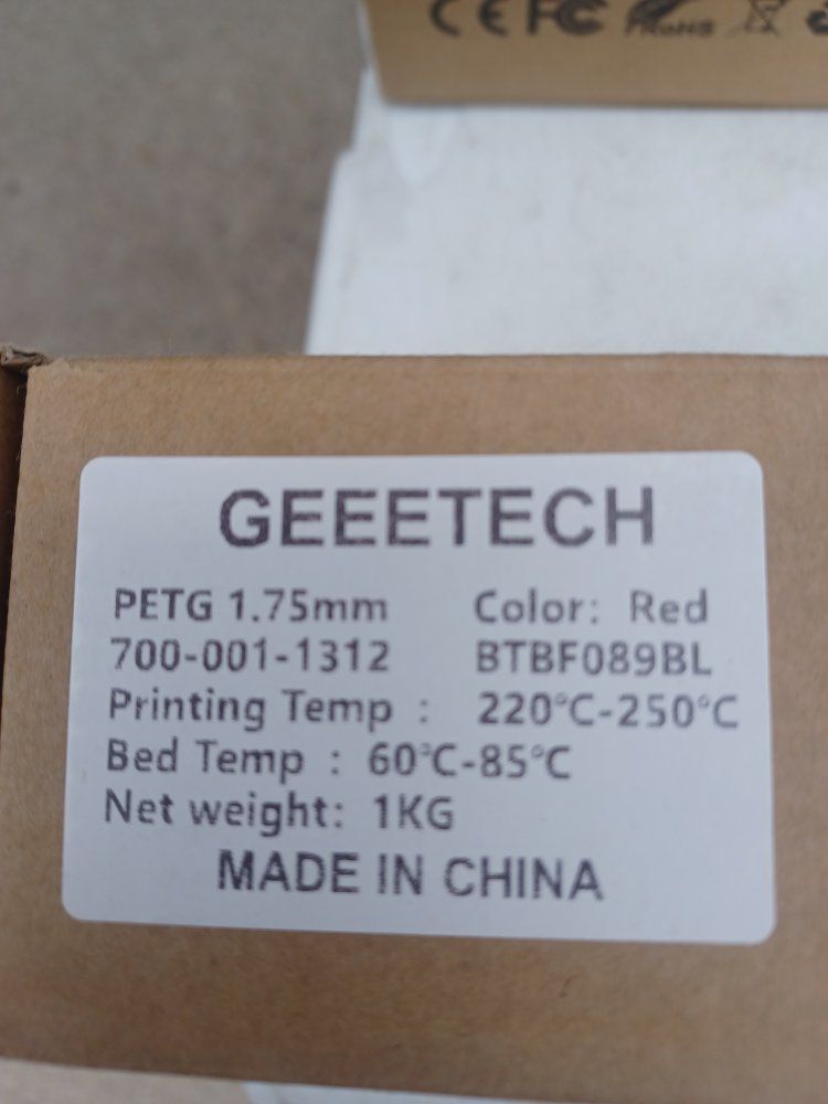 GEEETECH PETG 1.75mm 1KG Red 3D Printer Filament, Model 700-001-1312, New in Box