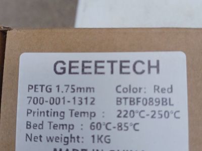 GEEETECH PETG 1.75mm 1KG Red 3D Printer Filament, Model 700-001-1312, New in Box