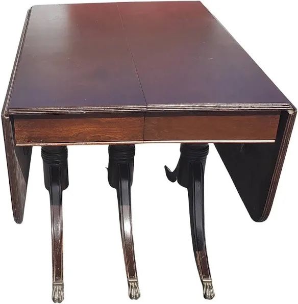 Vintage Dark Wood Gateleg Drop Leaf Dining Table w/ Pedestal Base, Extendable