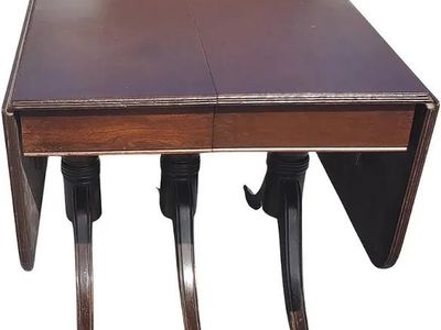 Vintage Dark Wood Gateleg Drop Leaf Dining Table w/ Pedestal Base, Extendable