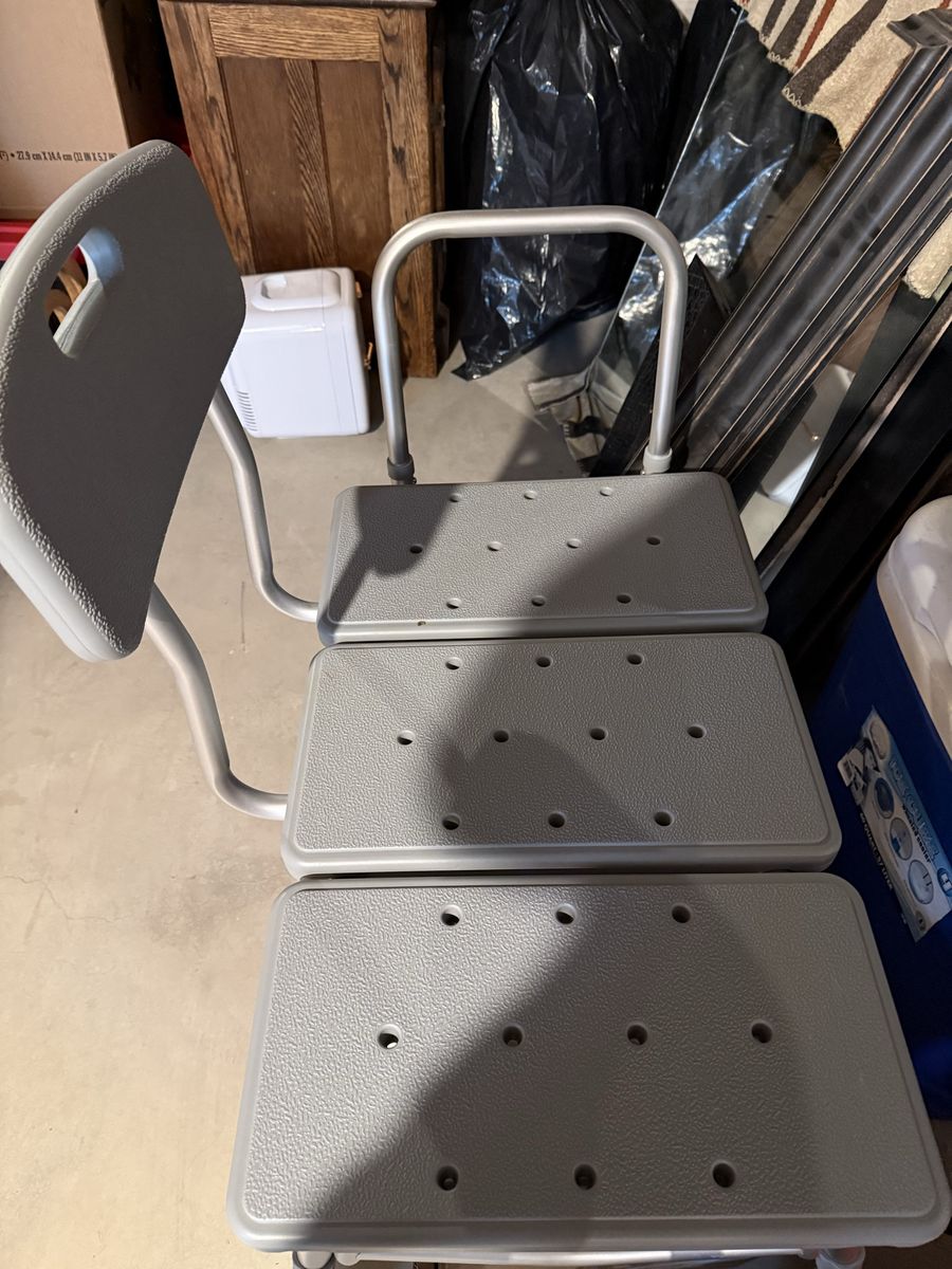 DMI Gray Shower Transfer Bench with Backrest - Adjustable Height Bath Seat