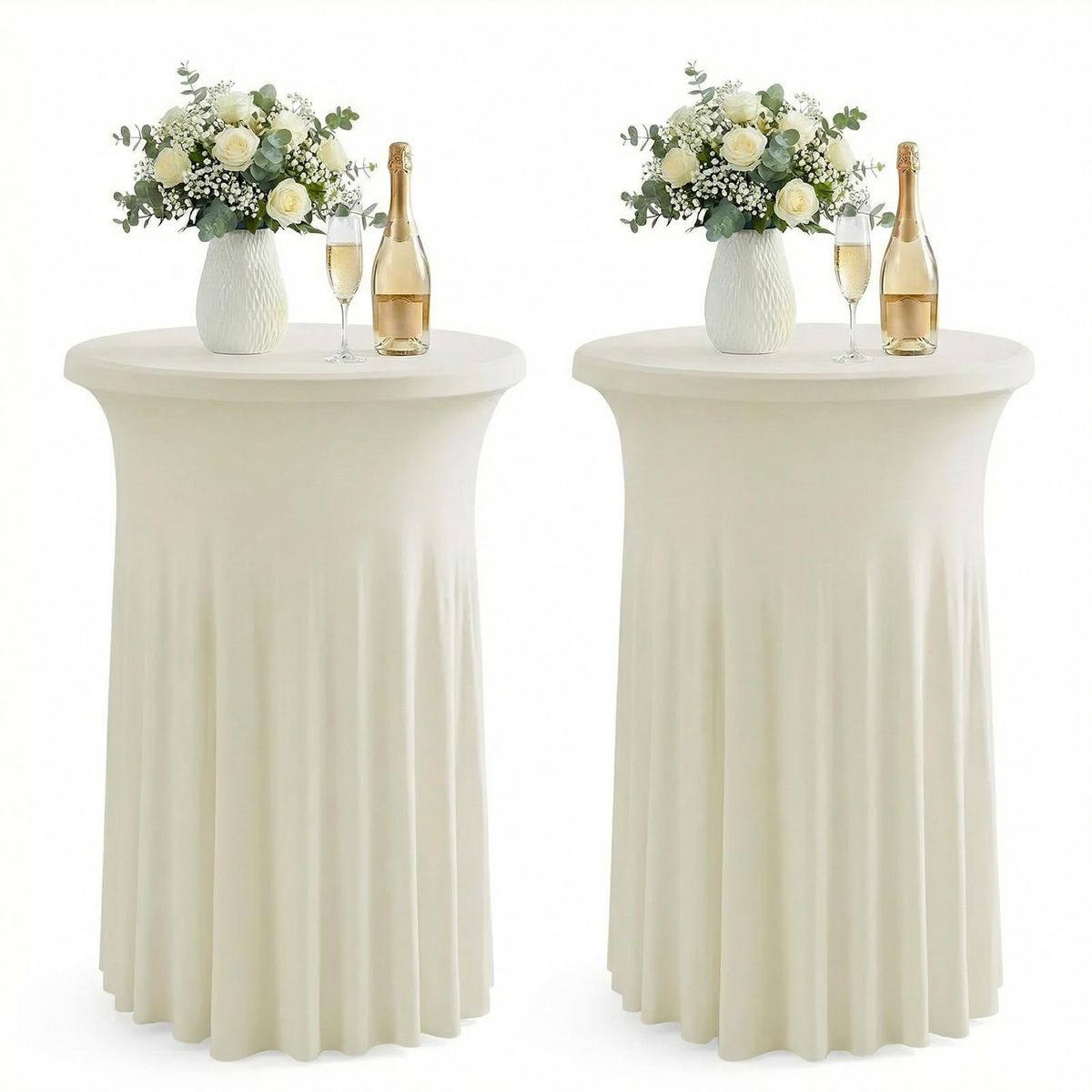 New! ArtSocket Cocktail Table Covers, Ruffle Skirt, 2-Pack, Spandex Ivory