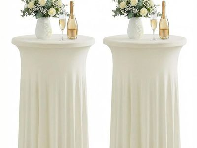 New! ArtSocket Cocktail Table Covers, Ruffle Skirt, 2-Pack, Spandex Ivory