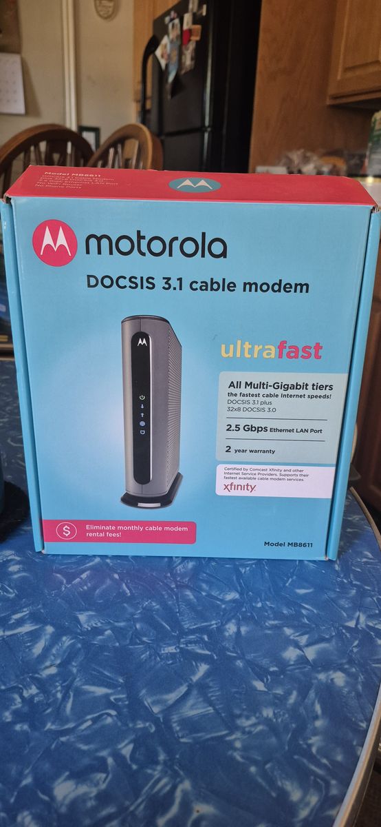 Motorola MB8611 DOCSIS 3.1 Multi-Gig Cable Modem | Pairs with Any WiFi Router | Approved for Comcast Xfinity,