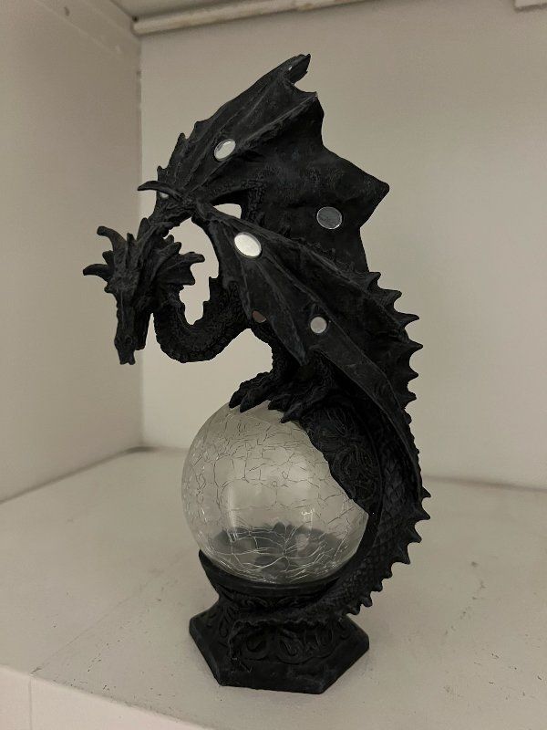Gothic Dragon Crystal Ball LED Figurine Statue Sculpture Decor Fantasy Mystical