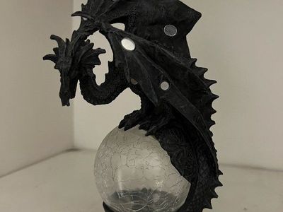 Gothic Dragon Crystal Ball LED Figurine Statue Sculpture Decor Fantasy Mystical