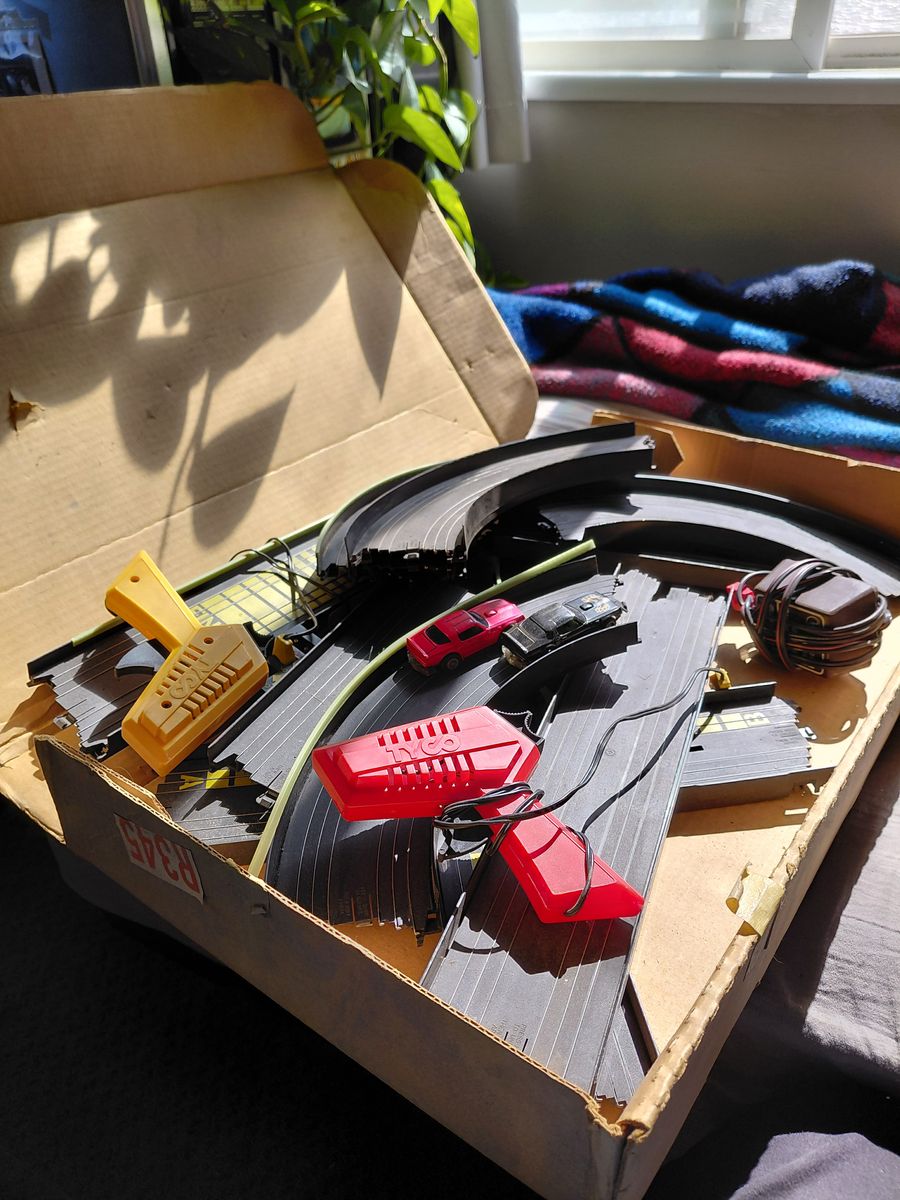 Vintage Sears Tyco Electric Race Track and Firebirds with Controllers and Power Supply