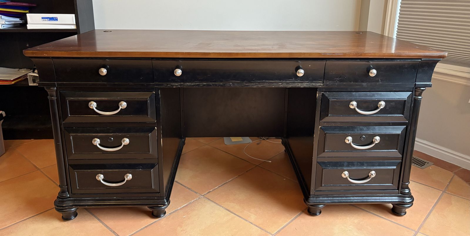 Wood desk and storage cabinet