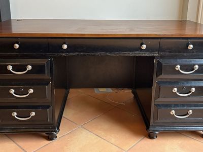 Wood desk and storage cabinet