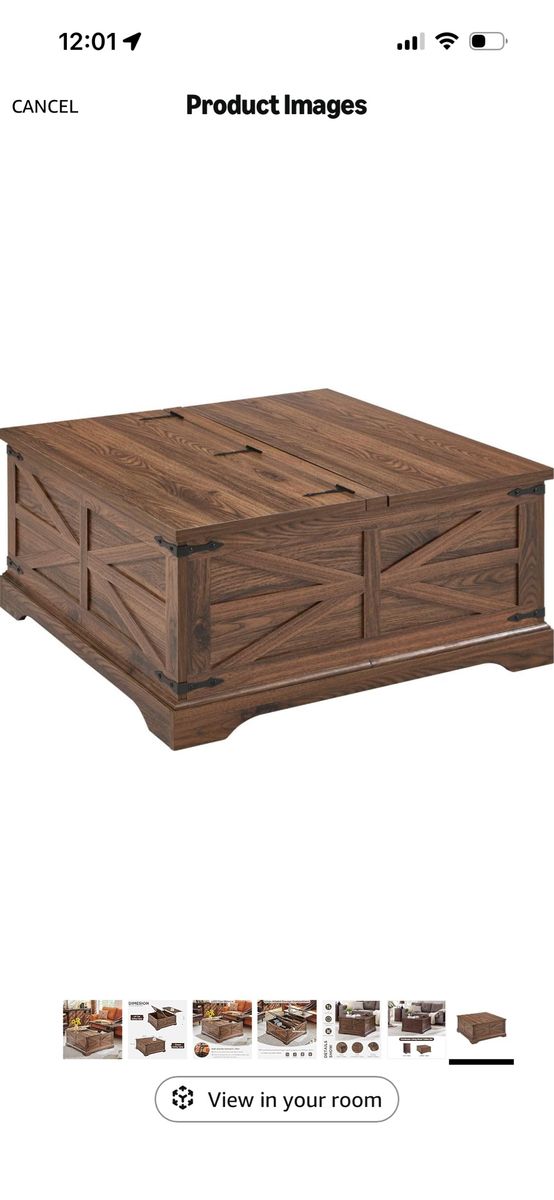 Farmhouse Lift Top Coffee Table with Large Storage, 36" Square Wood Living Room Table with Hidden Compartment, Lift Tabletop