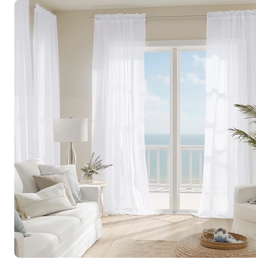 White Sheer Curtain Panels - Semi-Transparent Window Drapes