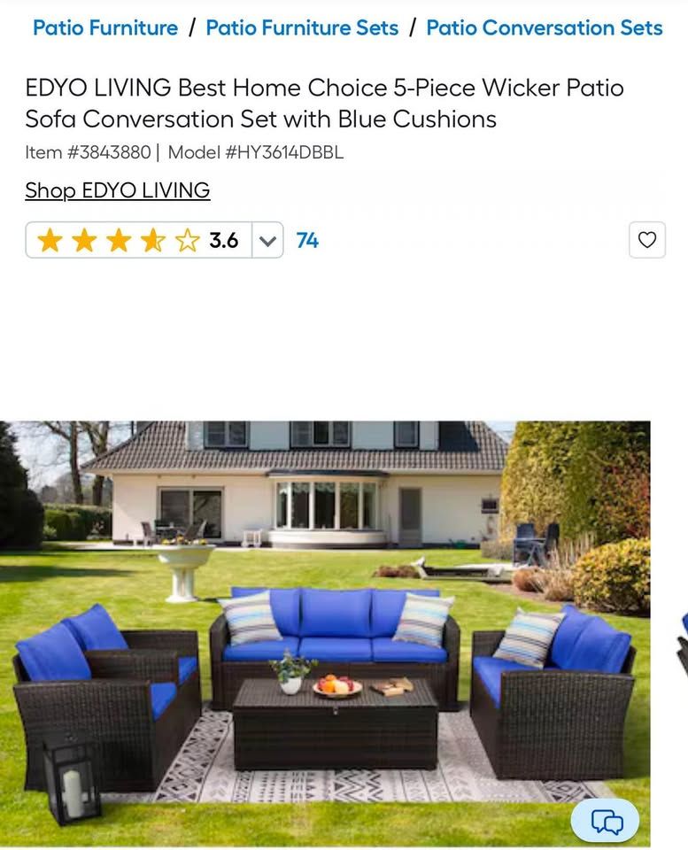 Side Arms & Cushions Only! EDYO LIVING 5-Piece Wicker Patio Sofa