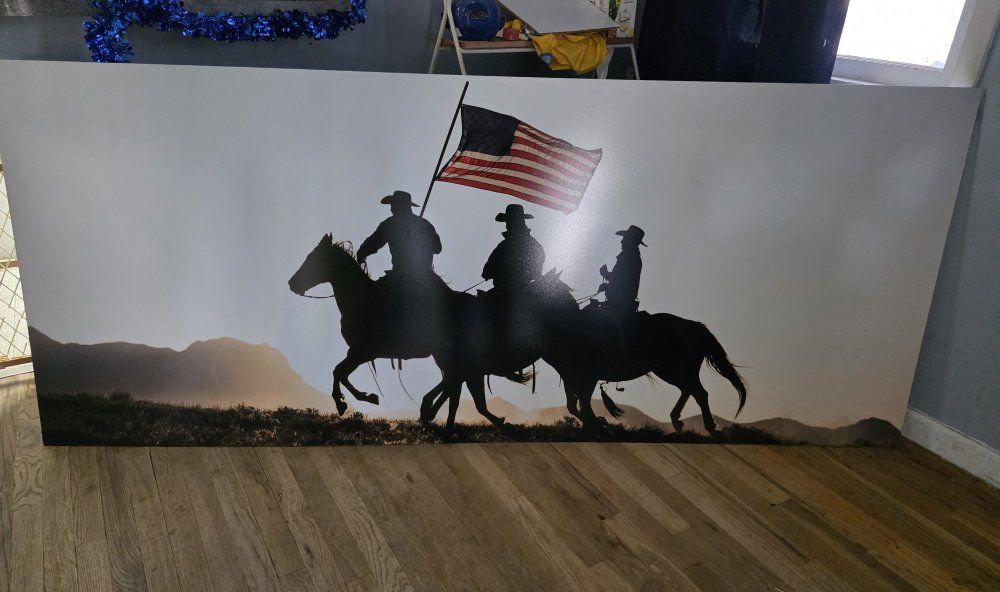 Large Western Cowboy & American Flag Silhouette Art Print Wall Decor - Patriotic Home Decor