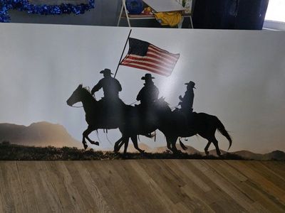 Large Western Cowboy & American Flag Silhouette Art Print Wall Decor - Patriotic Home Decor