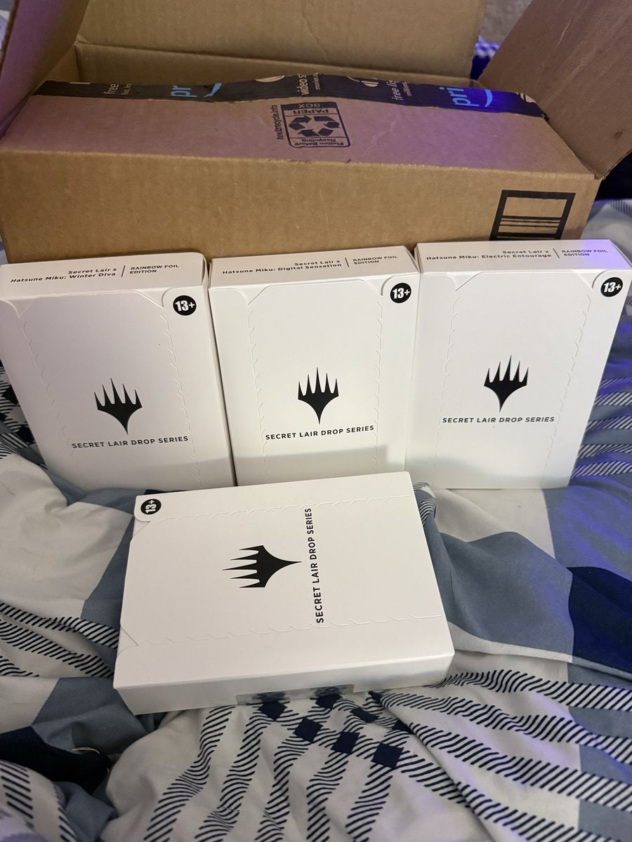 Full Japanese Foil Set Of Magic The Gathering: Hatsune Miku Secret Lair Factory Sealed in White Boxes. All 4 Boxes.