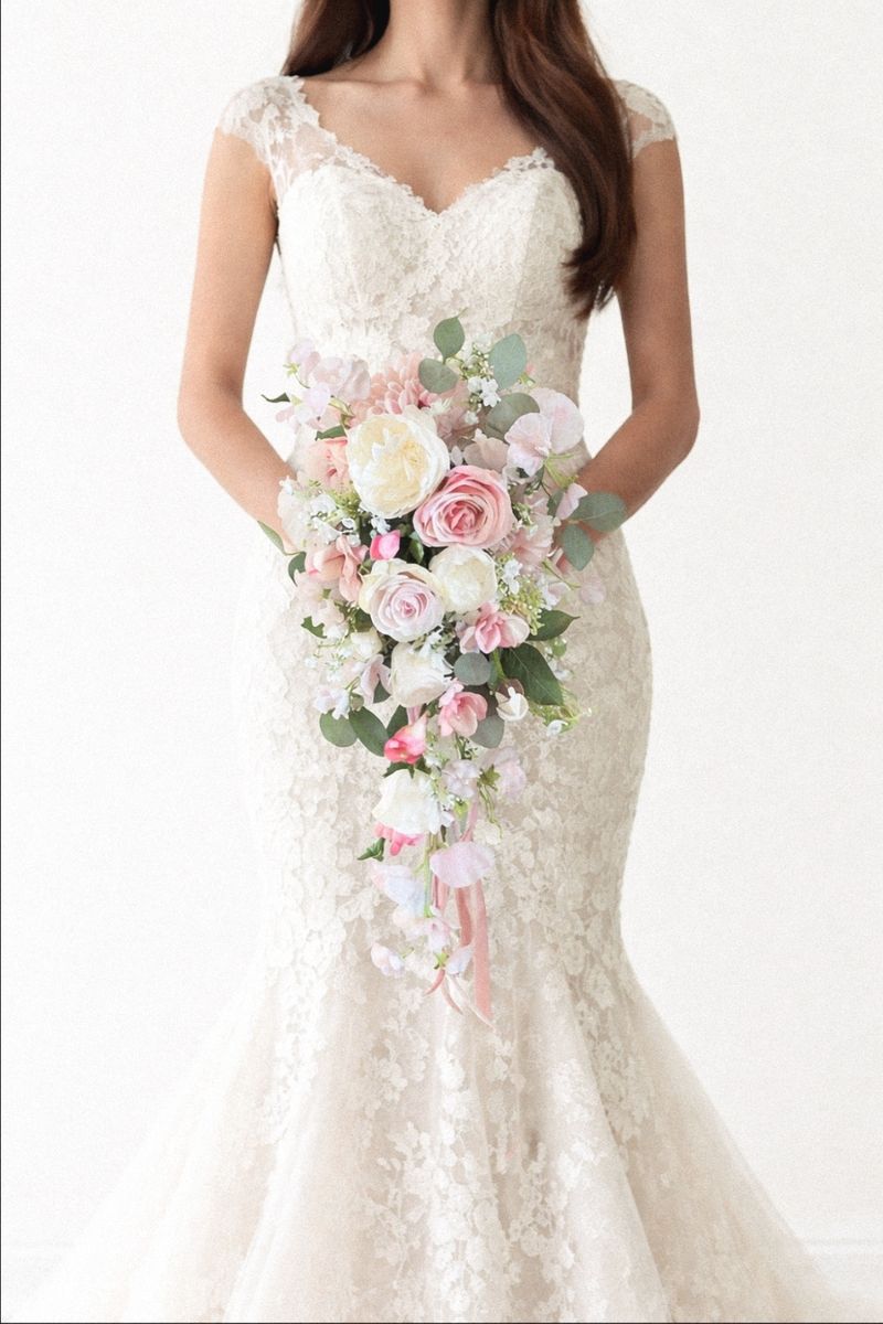 Beautiful Silk Cascade Bouquet and Boutonniere set