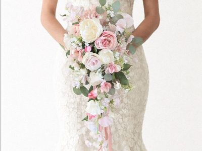 Beautiful Silk Cascade Bouquet and Boutonniere set