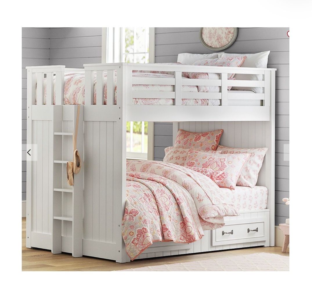 Pottery Barn Kids Belden Full-over-Full Bunk with Ladder - in Simply White