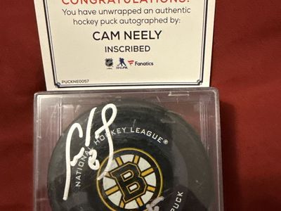 Cam Neely Autographed Boston Bruins NHL Official Game Puck with HOF 2005 Inscription & Fanatics COA