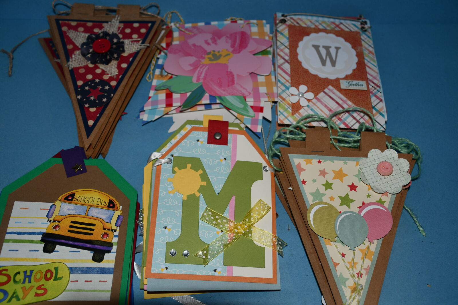 6 BANNERS ~ HANDMADE ~ CELEBRATE, SCHOOL DAYS, SUMMER DAYS, AMERICA, WELCOME, FLOWERS