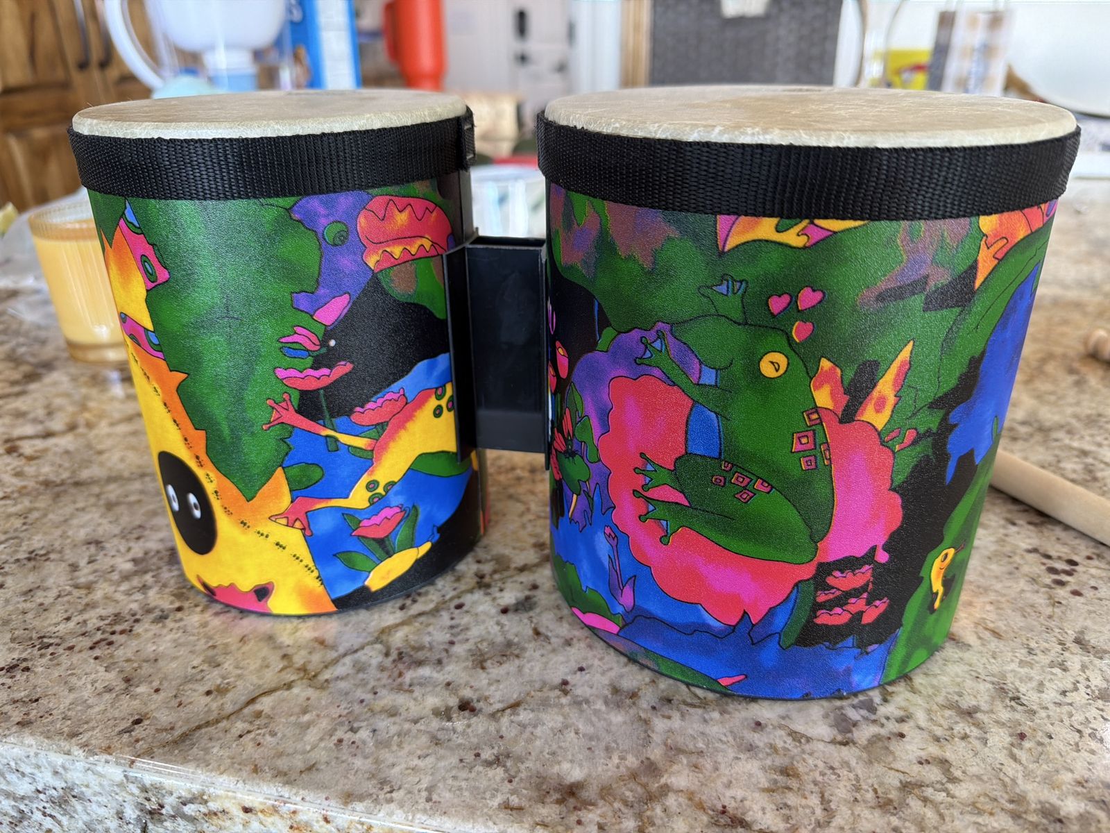 Colorful Frog Print Bongo Drums - Musical Percussion Instrument
