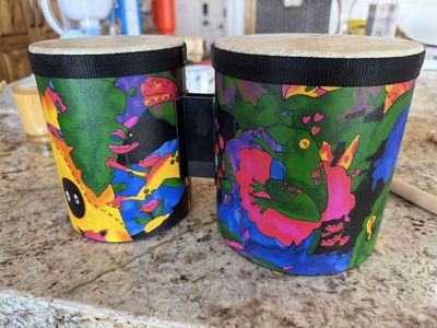 Colorful Frog Print Bongo Drums - Musical Percussion Instrument