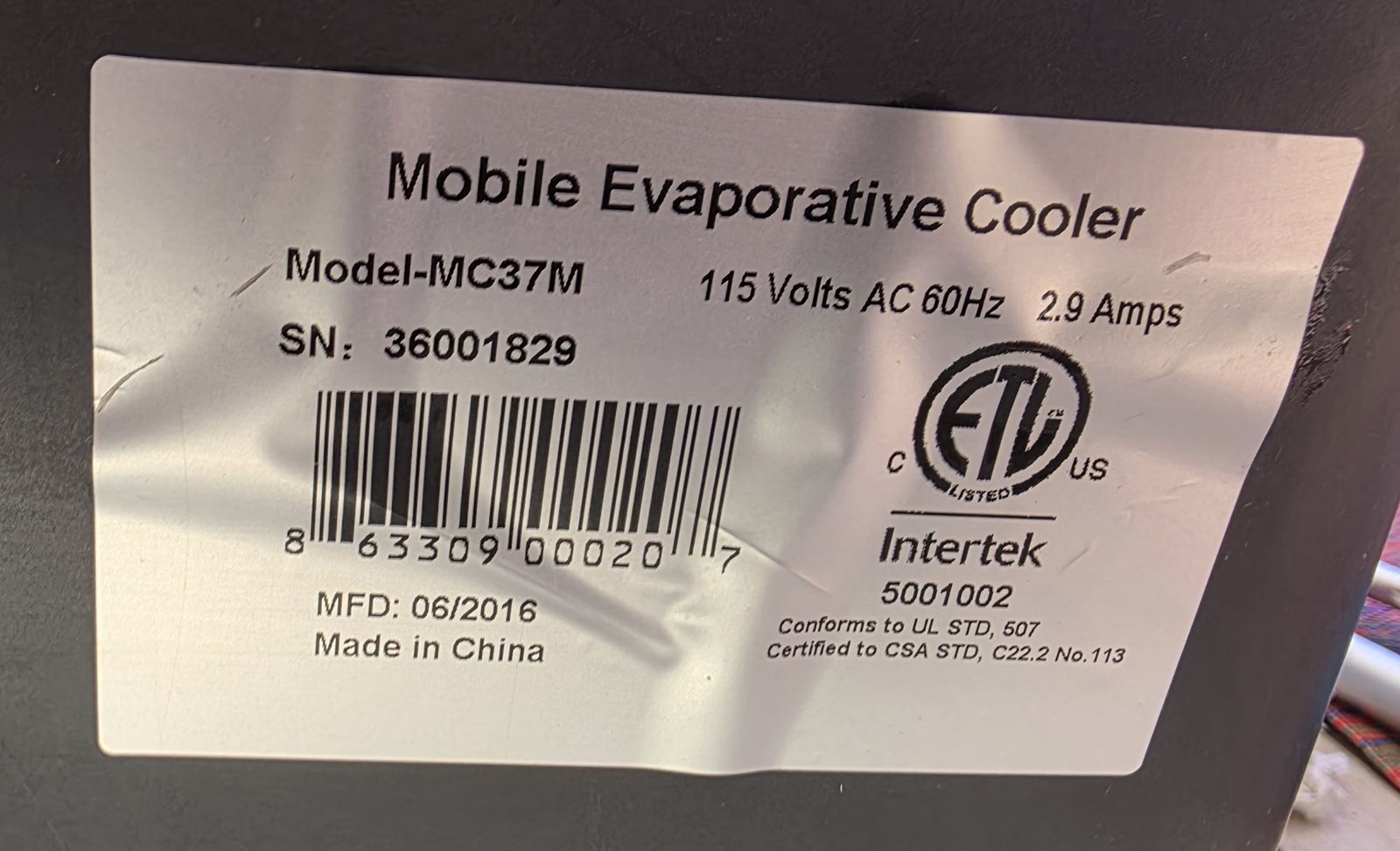 Hessaire MC37M Porable Evaporative Swamp Cooler - 3100 CFM