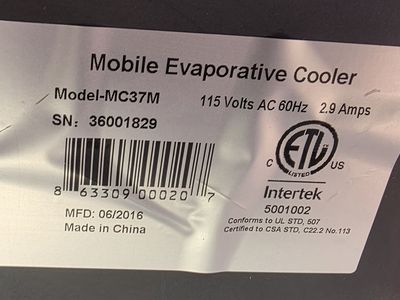 Hessaire MC37M Porable Evaporative Swamp Cooler - 3100 CFM
