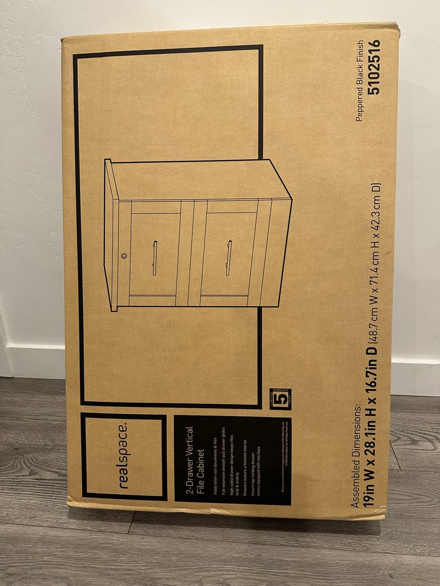 Realspace 2-Drawer Vertical File Cabinet - Peppered Black (NIB)