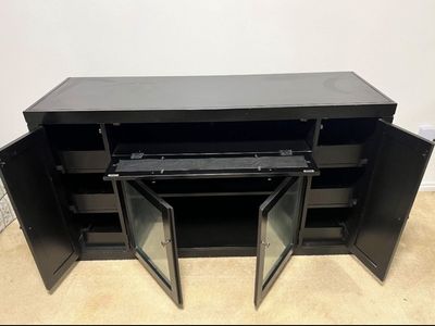 Black Wooden Entertainment Center Media Console TV Stand with Glass Doors