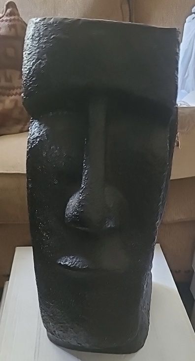 22” Moai Head Planter Large Black Textured Resin Outdoor Indoor Decorative Garden Pot