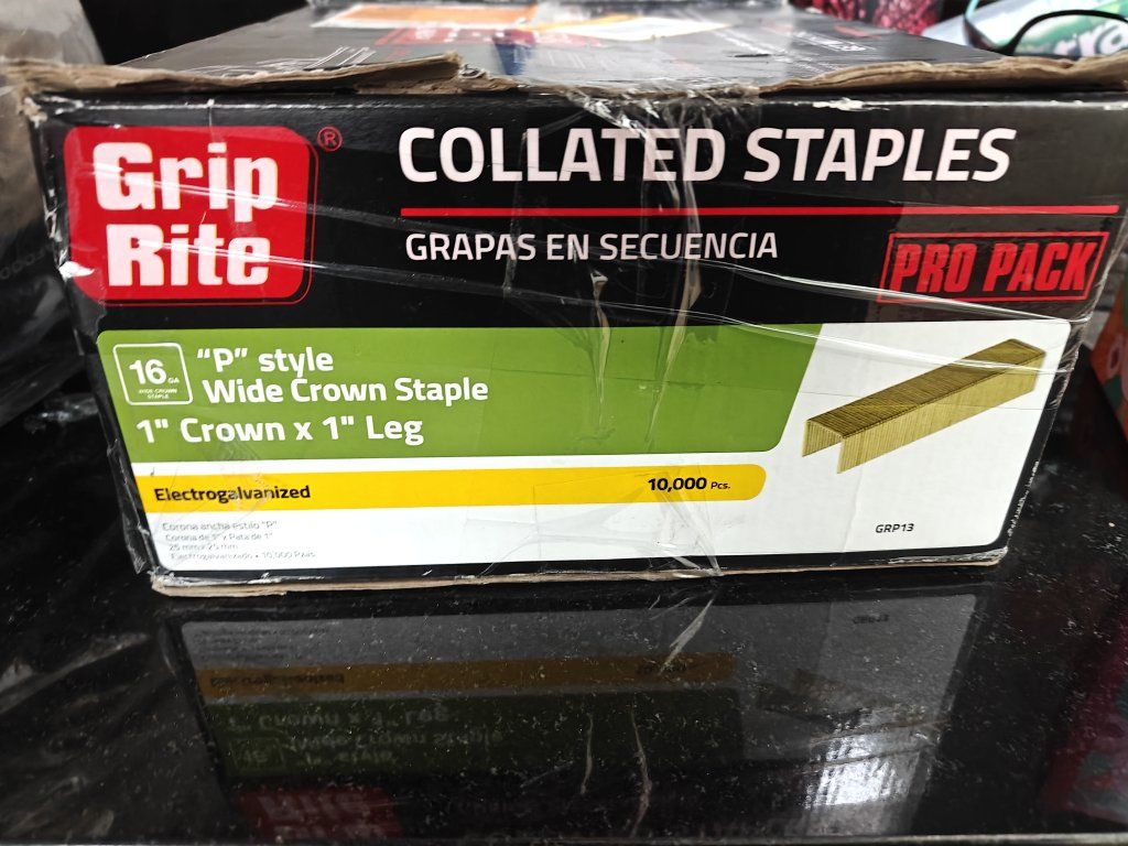 Grip Rite 16 GA "P" Style 1" Crown x 1" Leg Wide Collated Staples, Electrogalvanized