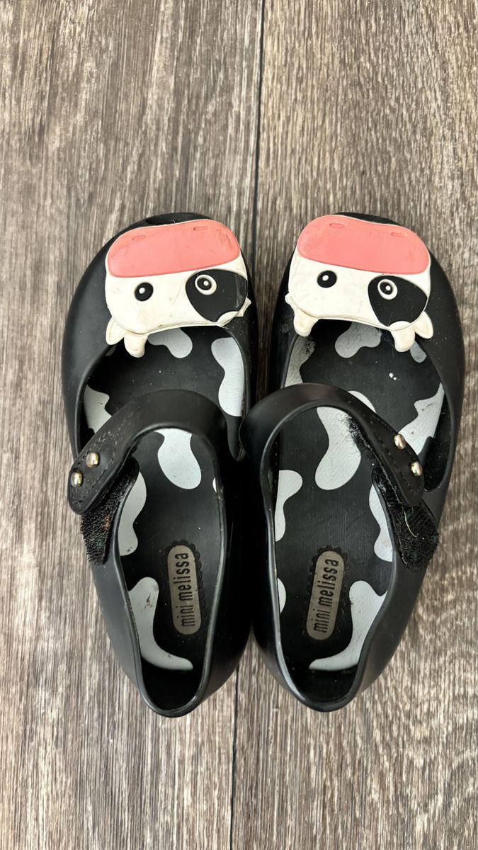 Mini Melissa Black Cow Print Mary Jane Shoes (US 8)