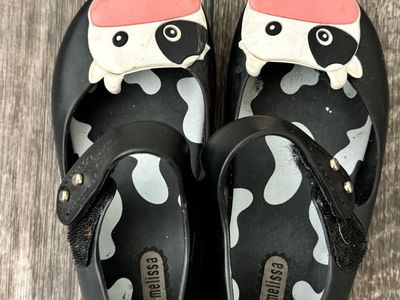 Mini Melissa Black Cow Print Mary Jane Shoes (US 8)