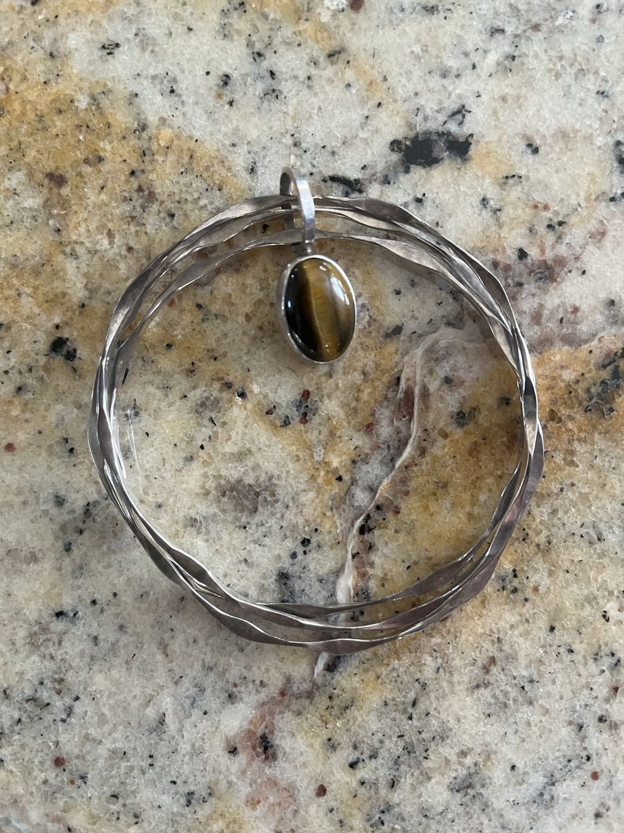 Three Sterling Silver Bracelets with a Tiger's Eye Stone - Vintage- Excellent Condition