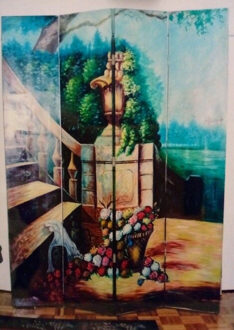 4-Panel Hand-Painted Screen Room Divider