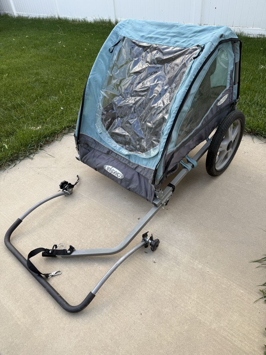 InStep Take 2 Double Bicycle Trailer for Kids - Blue/Gray, Gently Used
