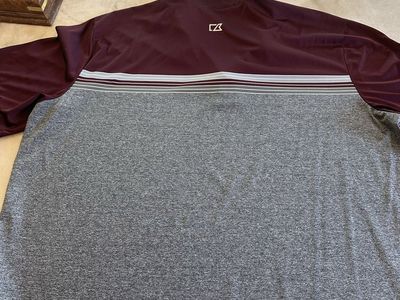 Cutter & Buck Men's XXL Maroon Gray Striped Short Sleeve Polyester Polo Golf Shirt