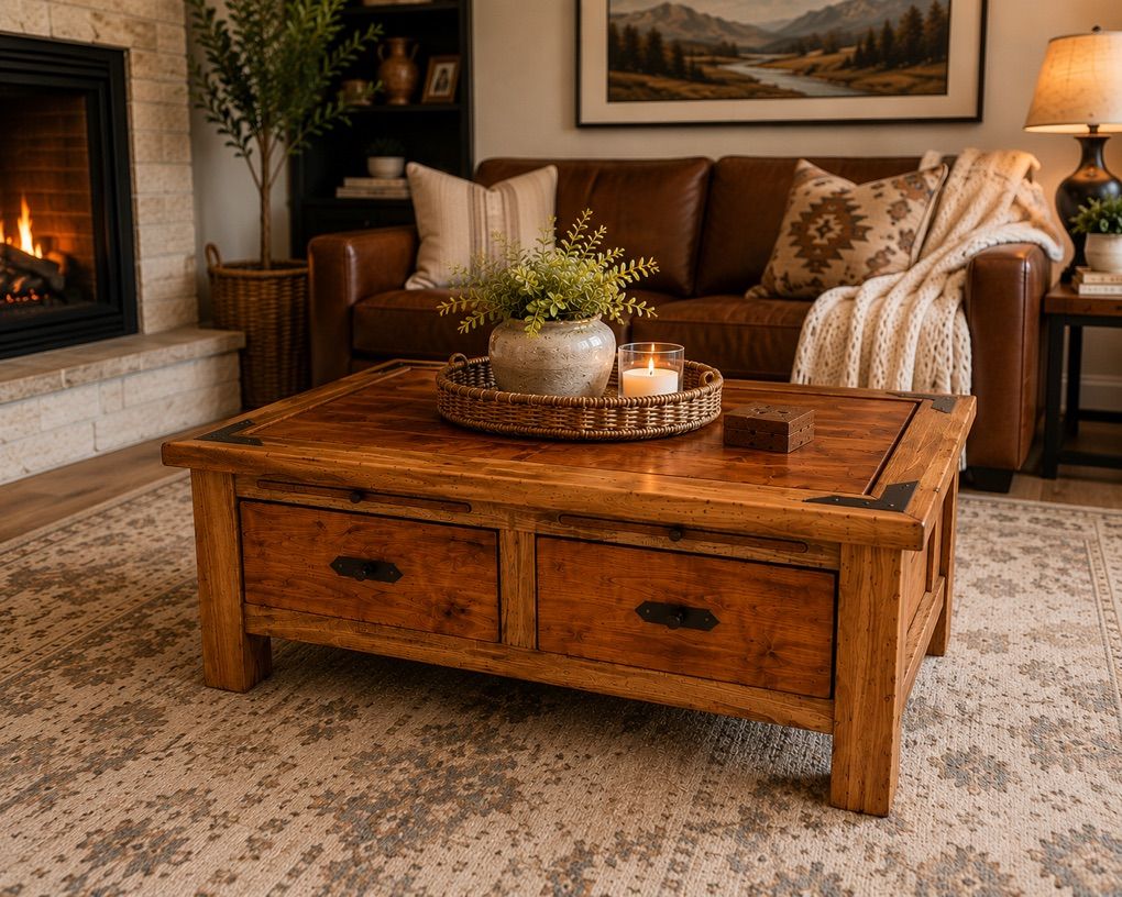 Solid Wood Coffee Table With 4 Pull Out Trays