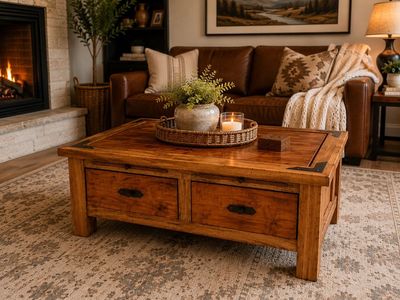 Solid Wood Coffee Table With 4 Pull Out Trays