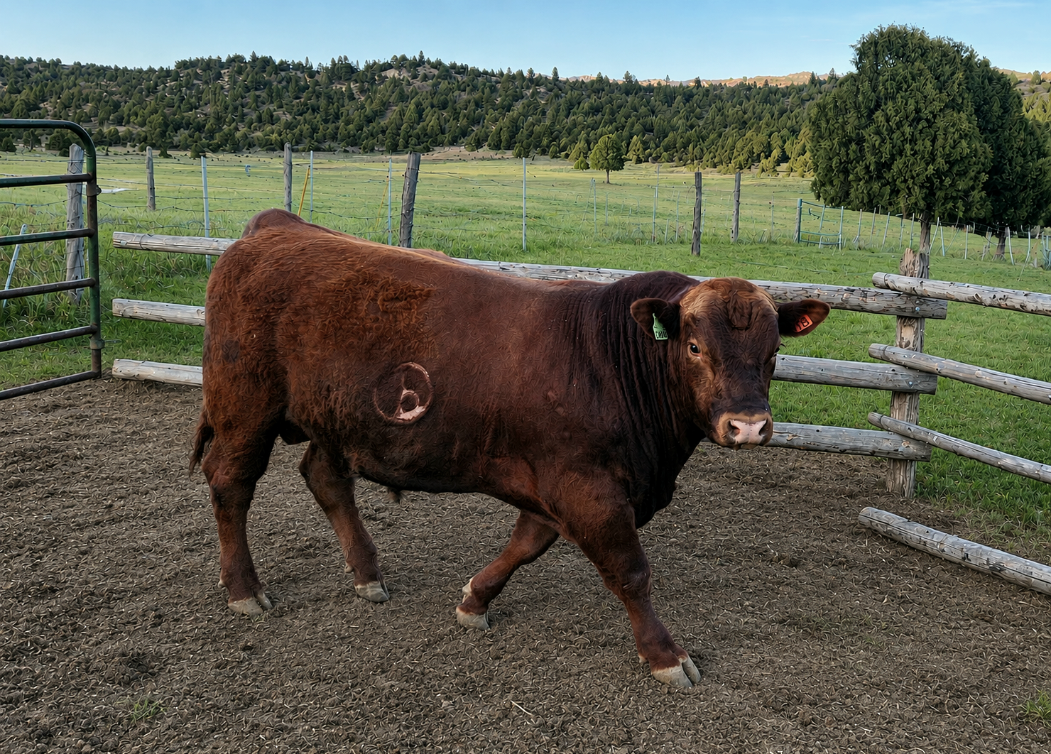 Red Angus yearling bull for sale