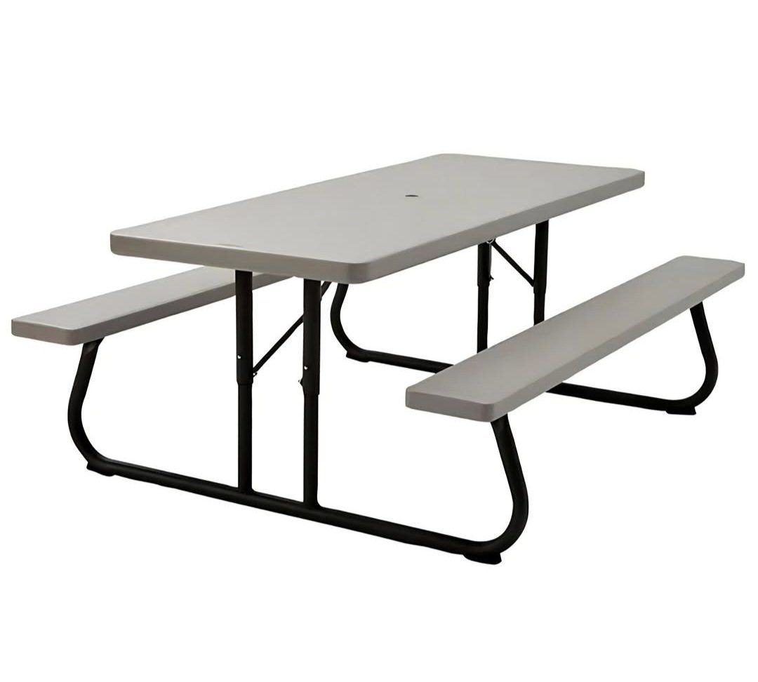 LIFETIME 6‑Foot Folding Picnic Table, Outdoor Portable Bench Seating for 8, UV‑Protected HDPE, Powder‑Coated Steel Frame, Stain‑